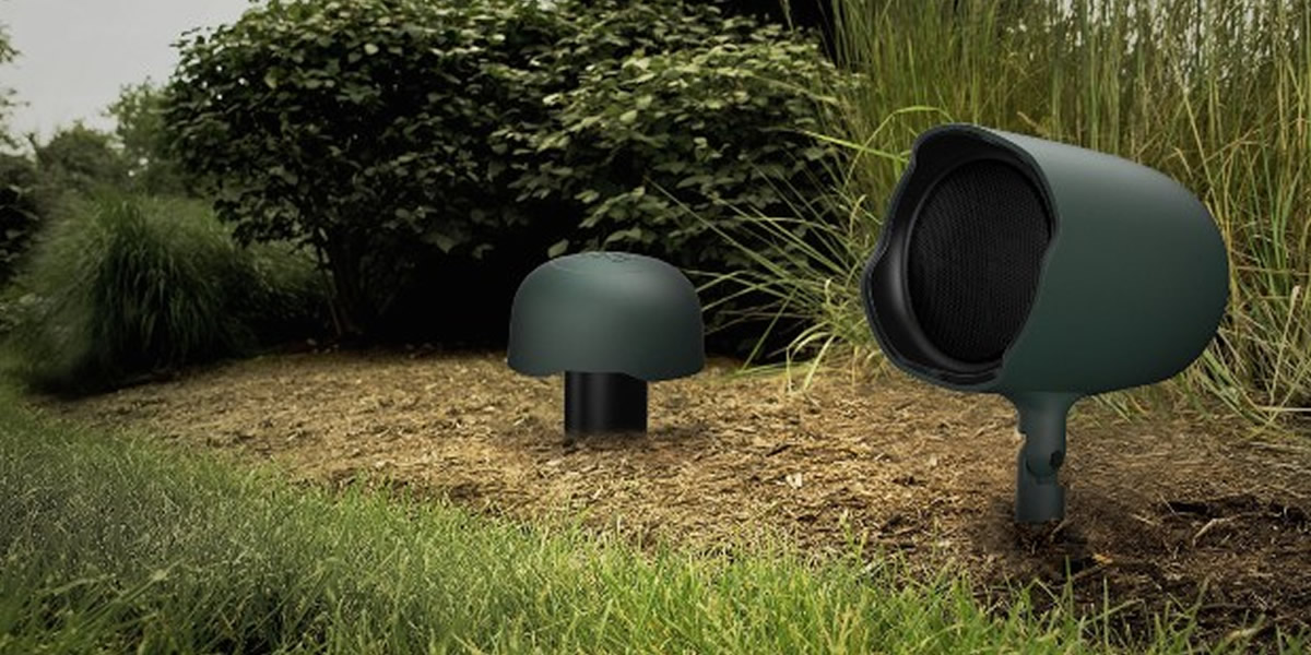 Waterproof speakers installed in a garden