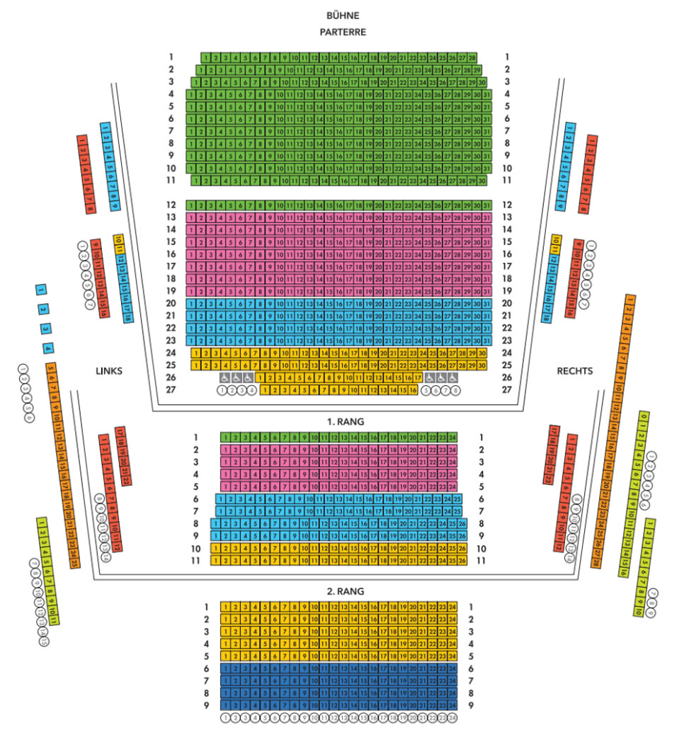 Seating arrangement diagram at Mozart House.